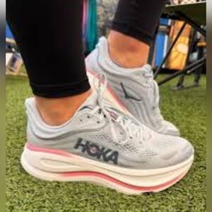 Size 10 B Hoka Bondi 9  Women's Light Gray and Pink Athletic Running Shoes
